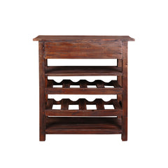 Console Table with Wine Rack and Drawer in Solid Mahogany, Brown