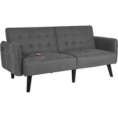 Convertible Futon Sofa Bed, Tufted, Solid Wood Frame, Black Legs