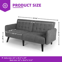 Convertible Futon Sofa Bed, Tufted, Solid Wood Frame, Black Legs