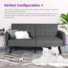 Convertible Futon Sofa Bed, Tufted, Solid Wood Frame, Black Legs