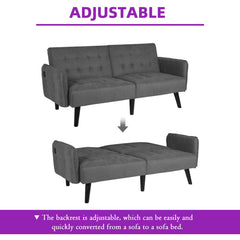 Convertible Futon Sofa Bed, Tufted, Solid Wood Frame, Black Legs