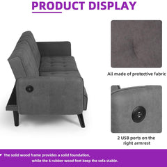 Convertible Futon Sofa Bed, Tufted, Solid Wood Frame, Black Legs