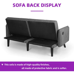 Convertible Futon Sofa Bed, Tufted, Solid Wood Frame, Black Legs