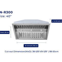 Convertible Insert Range Hood, 40 Inch, Stainless Steel