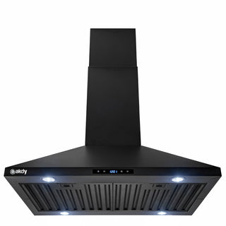 Island Range Hood, 30 In, 343 CFM in Black Painted Stainless Steel