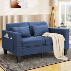 Convertible Loveseat Sleeper, Full Size, Navy Linen Blend, Black Legs