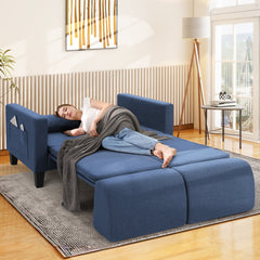 Convertible Loveseat Sleeper, Full Size, Navy Linen Blend, Black Legs