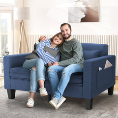 Convertible Loveseat Sleeper, Full Size, Navy Linen Blend, Black Legs