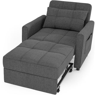 Convertible Sleeper Chair, Linen Blend, Dark Gray, Black Steel Legs