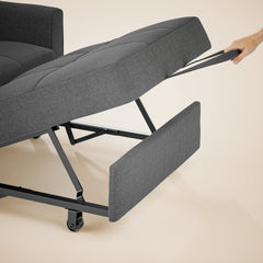 Convertible Sleeper Chair, Linen Blend, Dark Gray, Black Steel Legs
