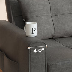 Convertible Sleeper Chair, Linen Blend, Dark Gray, Black Steel Legs