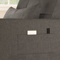 Convertible Sleeper Chair, Linen Blend, Dark Gray, Black Steel Legs