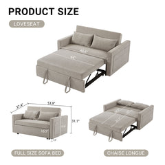 Convertible Sleeper Loveseat, Full Size, Light Gray Linen, Black Legs