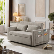 Convertible Sleeper Loveseat, Full Size, Light Gray Linen, Black Legs