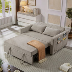 Convertible Sleeper Loveseat, Full Size, Light Gray Linen, Black Legs