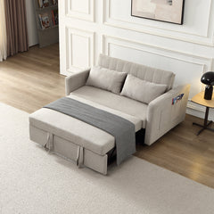 Convertible Sleeper Loveseat, Full Size, Light Gray Linen, Black Legs
