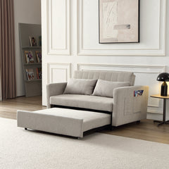 Convertible Sleeper Loveseat, Full Size, Light Gray Linen, Black Legs
