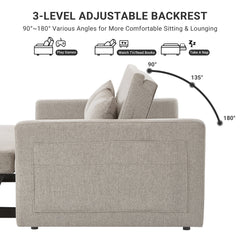 Convertible Sleeper Loveseat, Full Size, Light Gray Linen, Black Legs