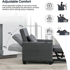 Convertible Sleeper Sofa Chair Bed, Single, Dark Gray Linen Blend