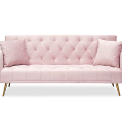 Convertible Sleeper Sofa, Pink Velvet with Gold Legs