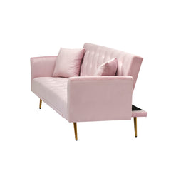 Convertible Sleeper Sofa, Pink Velvet with Gold Legs