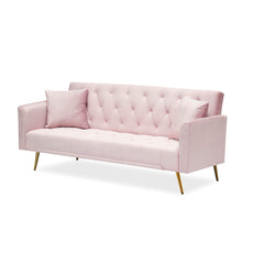 Convertible Sleeper Sofa, Pink Velvet with Gold Legs