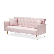 Convertible Sleeper Sofa, Pink Velvet with Gold Legs