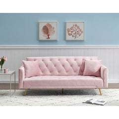Convertible Sleeper Sofa, Pink Velvet with Gold Legs