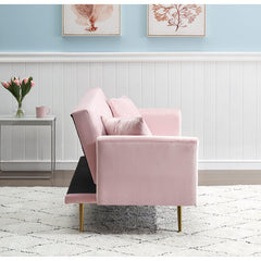 Convertible Sleeper Sofa, Pink Velvet with Gold Legs