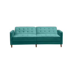 Convertible Sleeper Sofa, Twin Size, Green Velvet, Solid Wood Legs
