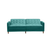 Convertible Sleeper Sofa, Twin Size, Green Velvet, Solid Wood Legs