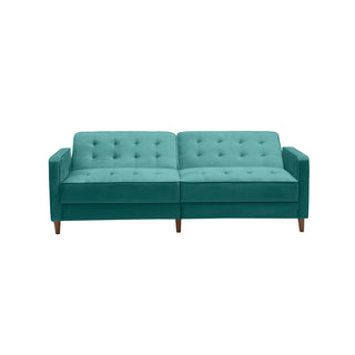 Convertible Sleeper Sofa, Twin Size, Green Velvet, Solid Wood Legs