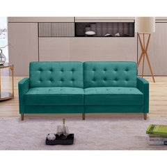 Convertible Sleeper Sofa, Twin Size, Green Velvet, Solid Wood Legs