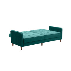 Convertible Sleeper Sofa, Twin Size, Green Velvet, Solid Wood Legs