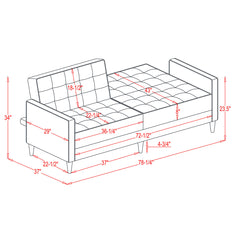 Convertible Sleeper Sofa, Twin Size, Green Velvet, Solid Wood Legs