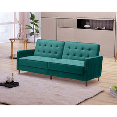Convertible Sleeper Sofa, Twin Size, Green Velvet, Solid Wood Legs