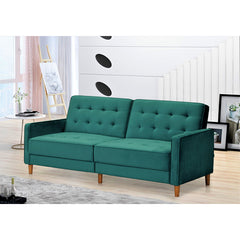Convertible Sleeper Sofa, Twin Size, Green Velvet, Solid Wood Legs