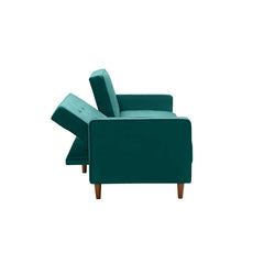 Convertible Sleeper Sofa, Twin Size, Green Velvet, Solid Wood Legs