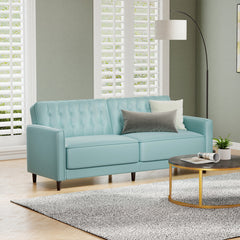 Convertible Sofa Bed, Seats 3, Mint Blue Velvet with Black Frame
