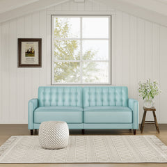 Convertible Sofa Bed, Seats 3, Mint Blue Velvet with Black Frame