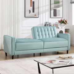 Convertible Sofa Bed, Seats 3, Mint Blue Velvet with Black Frame