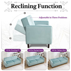 Convertible Sofa Bed, Seats 3, Mint Blue Velvet with Black Frame