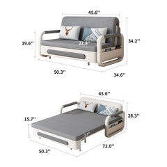 Convertible Twin Bed with Pop-Up Trundle, Pine Frame, Gray Tufted Twill