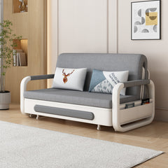 Convertible Twin Bed with Pop-Up Trundle, Pine Frame, Gray Tufted Twill