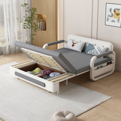Convertible Twin Bed with Pop-Up Trundle, Pine Frame, Gray Tufted Twill