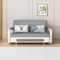 Convertible Twin Bed with Pop-Up Trundle, Pine Frame, Gray Tufted Twill