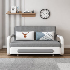 Convertible Twin Bed with Pop-Up Trundle, Pine Frame, Gray Tufted Twill