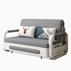 Convertible Twin Bed with Pop-Up Trundle, Pine Frame, Gray Tufted Twill