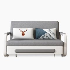 Convertible Twin Bed with Pop-Up Trundle, Pine Frame, Gray Tufted Twill