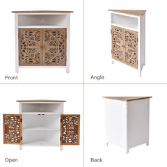 Corner Accent Cabinet with 2 Doors in White and Natural Wood